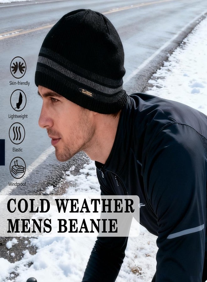 UNNESTAR Fleece Hats for Men Windproof Stretchy Winter Knit Beanie Caps Outdoors Skiing Running Black - Image 2